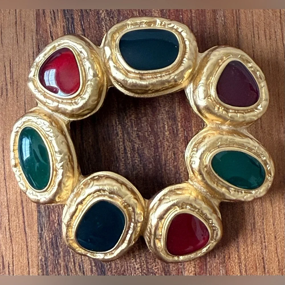 VTG Avant Garde Signed Anne Klein Chunky Multicolor Enamel Brooch Pin